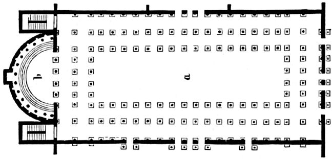 Showing main oblong building and semicircular apse